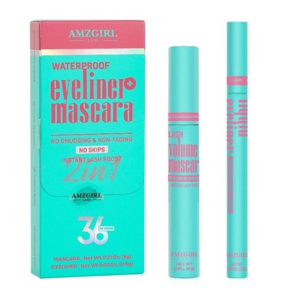 Amzgirl Black Waterproof Mascara Eyeliner Set Makeup Kit Duo Black New Length - Picture 1 of 4